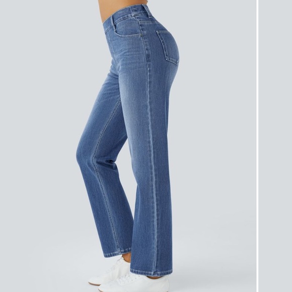 Halara Flex™ High Waisted Pockets Straight Leg Washed Casual Jeans Sz Small Tall - Picture 5 of 15